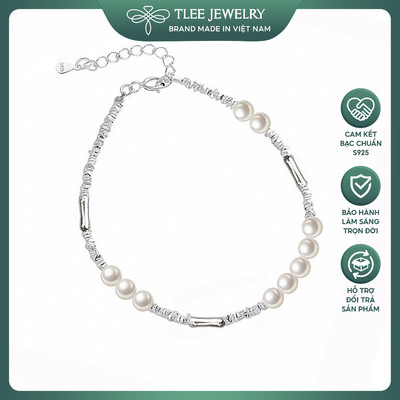 Lắc tay bạc nữ TLEE hạt bạc vỡ charm đốt trúc gắn 10 viên trai nhân tạo TLEE JEWELRY LT0455