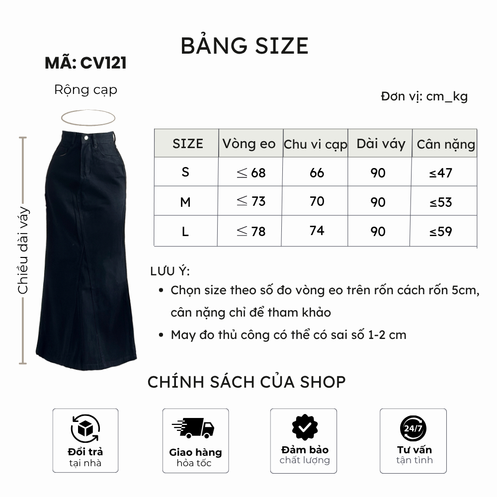 Chân váy jean đuôi cá dáng dài 90cm Mely Fashion xòe nhẹ xẻ sau có túi 2 bên cạp cao tôn dáng che khuyết điểm tốt CV121 | BigBuy360 - bigbuy360.vn