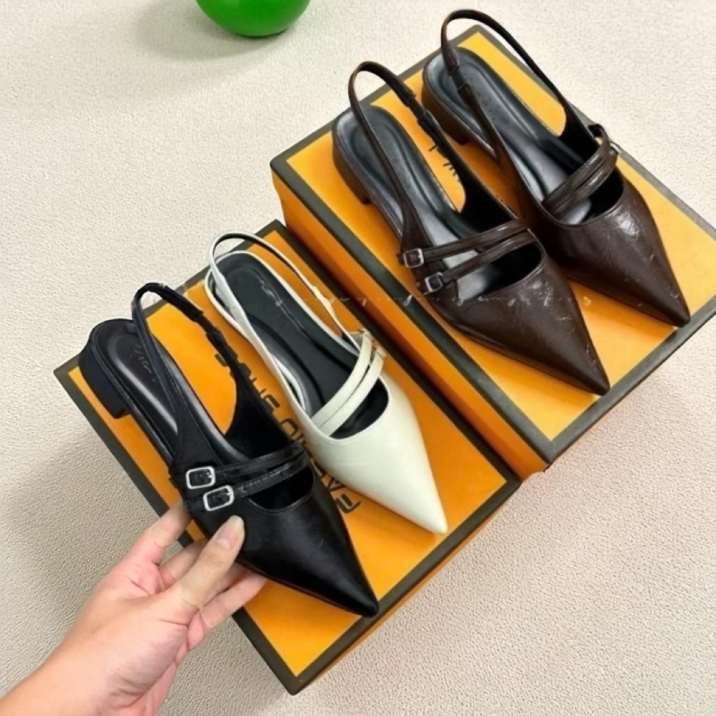 Sandal nữ- Sd 177 - Sục nữ mũi nhọn phối khóa chéo 2p da mềm.