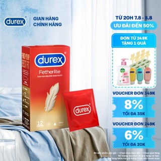 Bao cao su Durex Fetherlite siêu mỏng, size 52.5mm, 12 bao/hộp