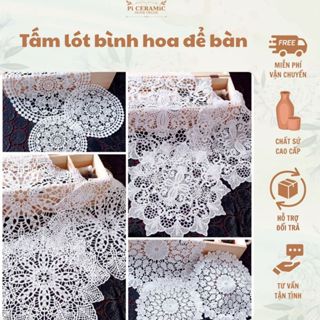  Tấm lót bình hoa để bàn Miếng lót bát đĩa hoạ tiết ren trắng trang trí bàn ăn bàn làm việc 