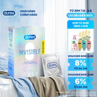 Bao Cao Su Durex Invisible Siêu Mỏng, Size 52 mm, Hộp 16 Bao Mới Ra Mắt - Hộp Lớn Siêu Tiết Kiệm