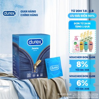 Bao cao su Durex Jeans cơ bản, bôi trơn, size 52.5mm, hộp 30 bao