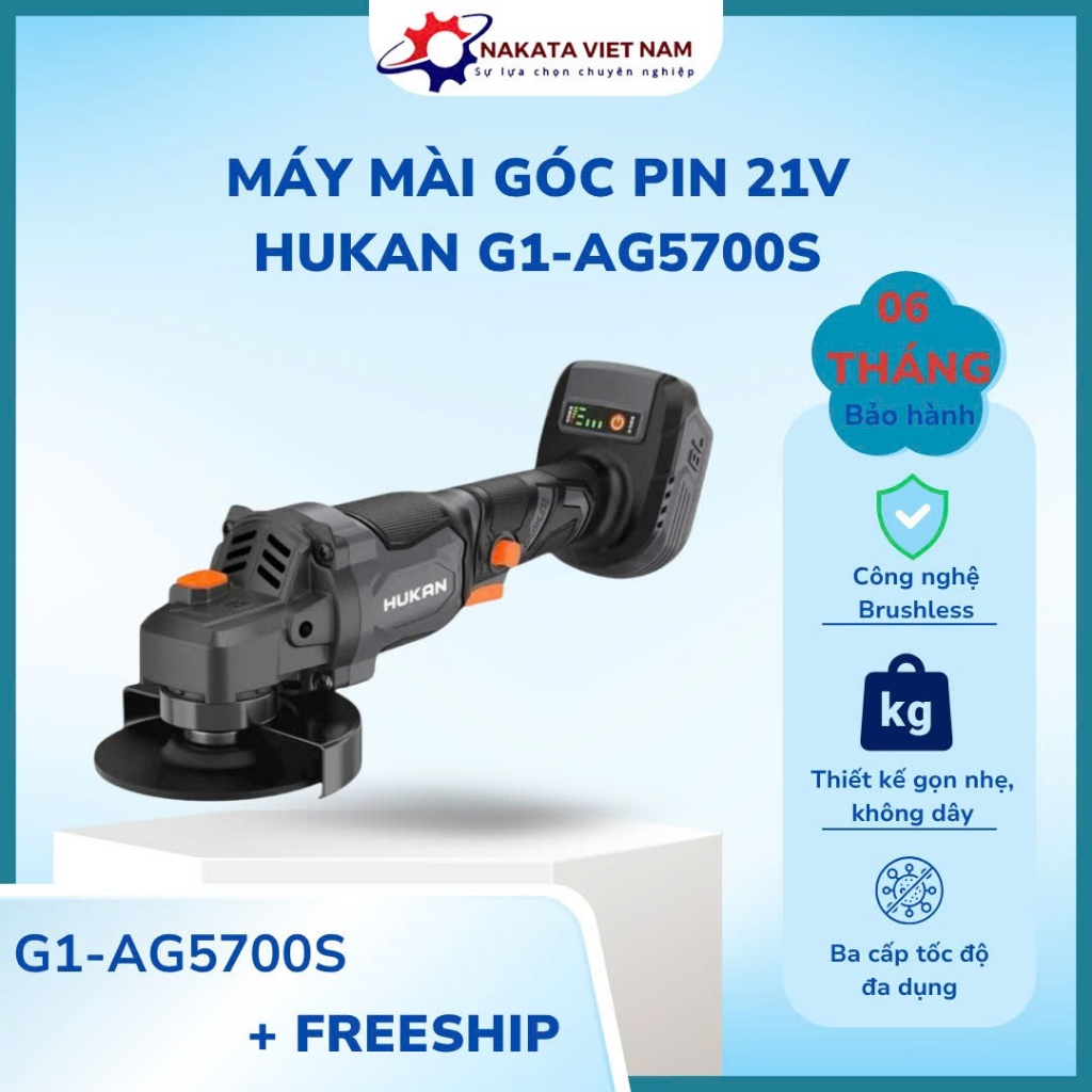Thân Máy mài góc sử dụng chân pin phổ thông Pin 21V Hukan G1-AG5700S - chính hãng 100%