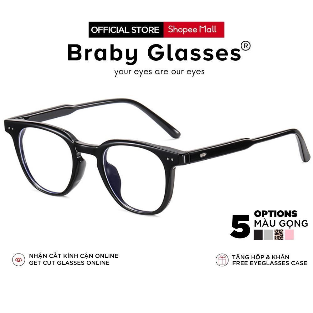 Gọng kính mắt cận tròn chất liệu nhựa siêu nhẹ Braby Glasses thời trang nam nữ phong cách mạnh mẽ MK