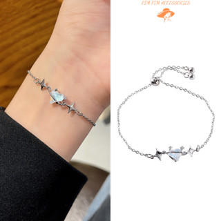 Lắc Tay Nữ Trái Tim Ánh Xà Cừ Phối Hình Ngôi Sao – Dây Mảnh Mạ Bạc Thanh Lịch, Thiết Kế Dễ Thương