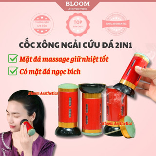 Cốc xông ngải cứu mặt đá 2in1 giác hơi, cạo gió, massage mặt | Cốc giác hơi mặt ngọc bích | Cốc xông ngải cứu đá