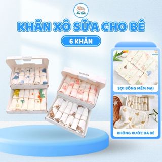 Hộp 6 Khăn Xô Sữa Cho Bé Boona Sợi Muslin, Mềm Mịn, Thấm Hút Mồ Hôi Với Làn Da Bé 2 Lớp
