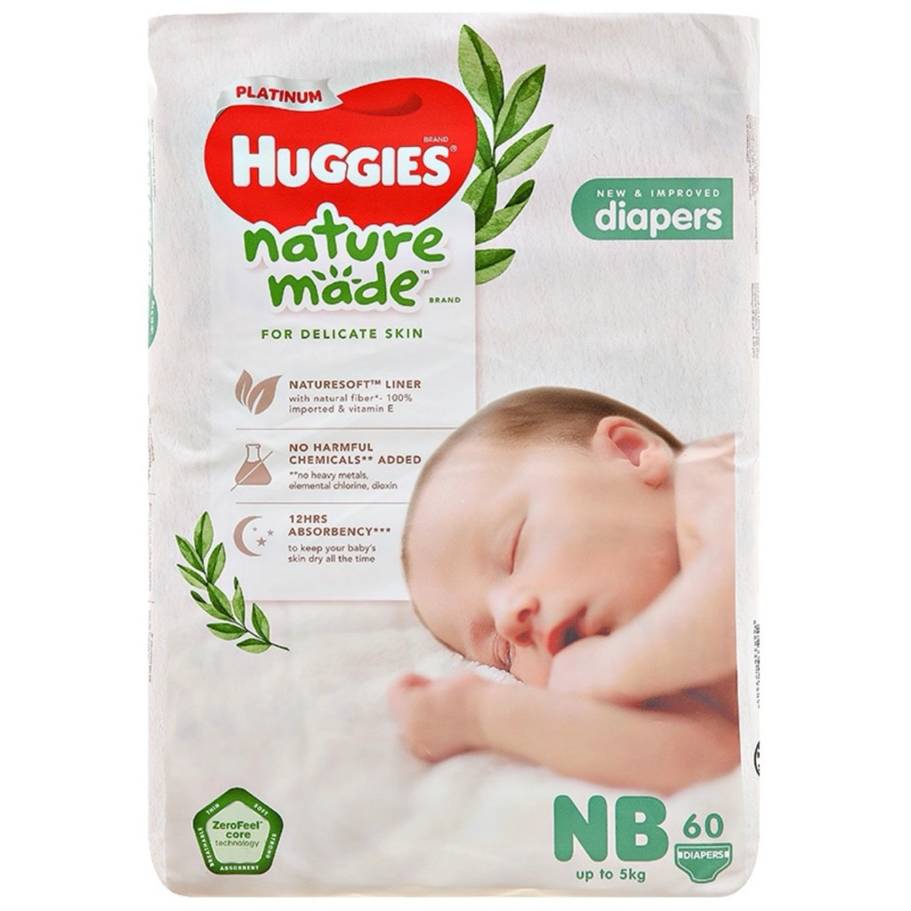 Tã dán/Tã quần Huggies Nature Made NB60 Huggies Platinum