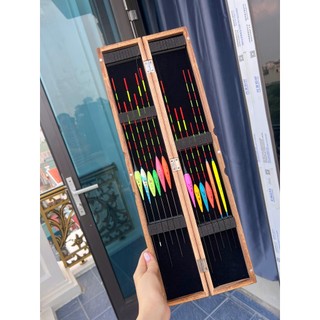 Bộ phao 10 phao ngày + 2 phao đêm. Hộp phao gỗ Lim và Hộp ABS combo hộp đựng phao câu cá