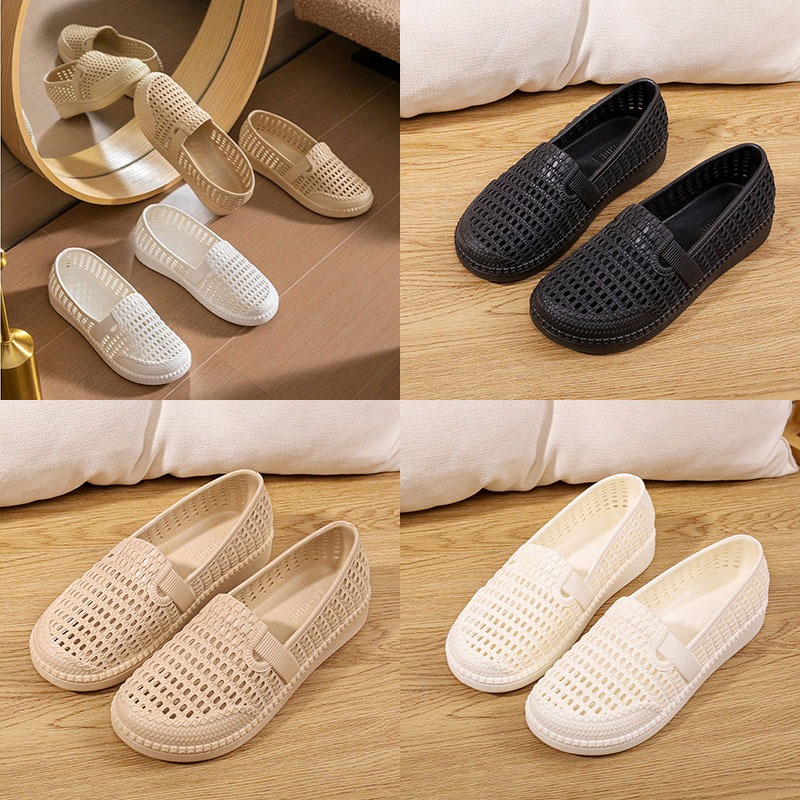 Giày Nữ Thời Trang Búp Bê Nhựa Đục Lỗ Thoáng Khí, Giày Lười Nhựa Đi Mưa Đi Biển Đế Bệt Chống Trơn