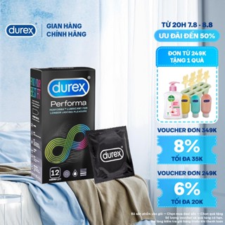Bao cao su Durex Performa kéo dài thời gian, size 52mm, hộp 12 bao