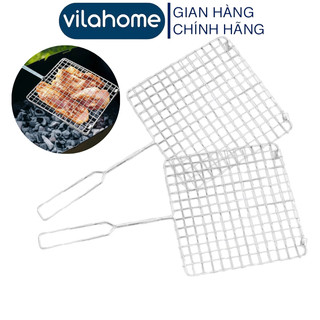  Vỉ Nướng Inox Vilahome Mắt Lưới Vuông 1.5cm Kẹp Nướng Thịt Chả Bánh Mỳ Rau Củ 
