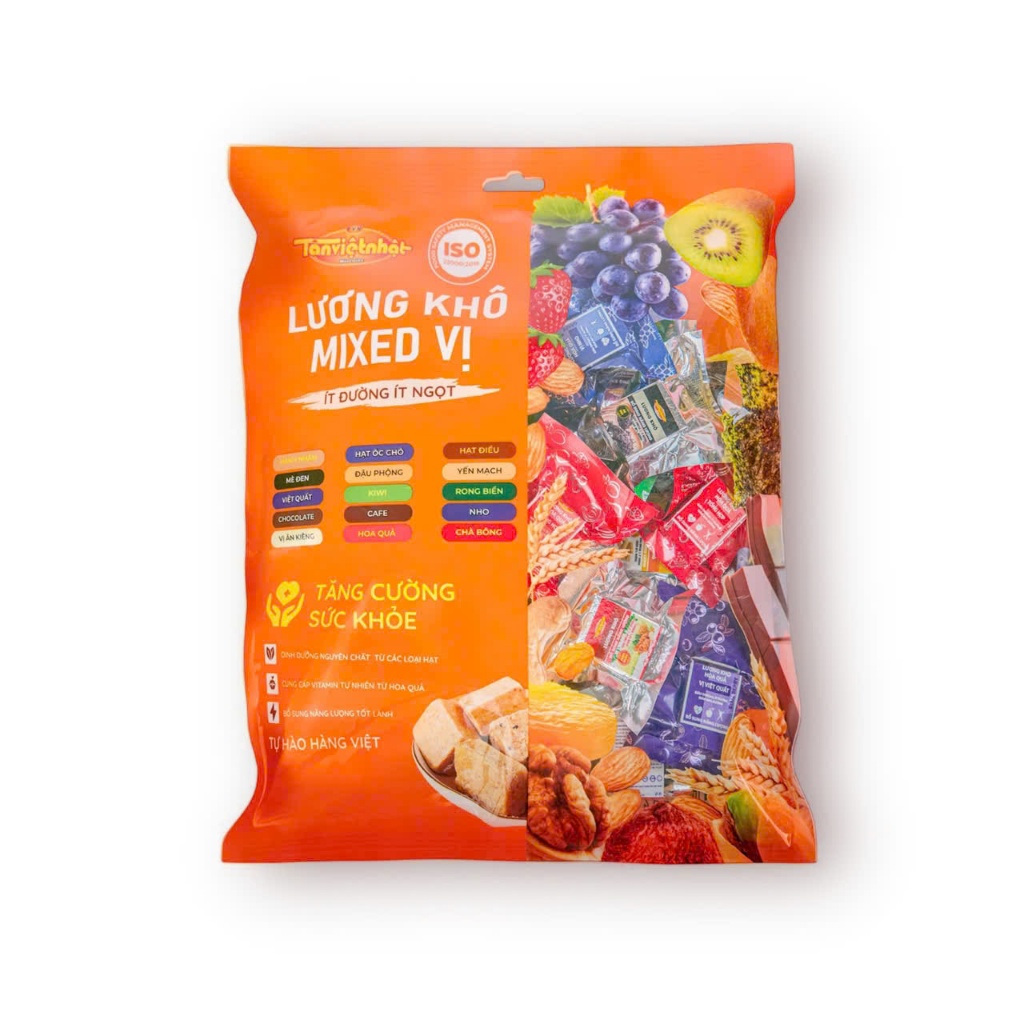 Túi 1Kg Lương khô mini mix 15 vị ngũ cốc trái cây TVN giảm đường ít ngọt tốt cho sức khỏe