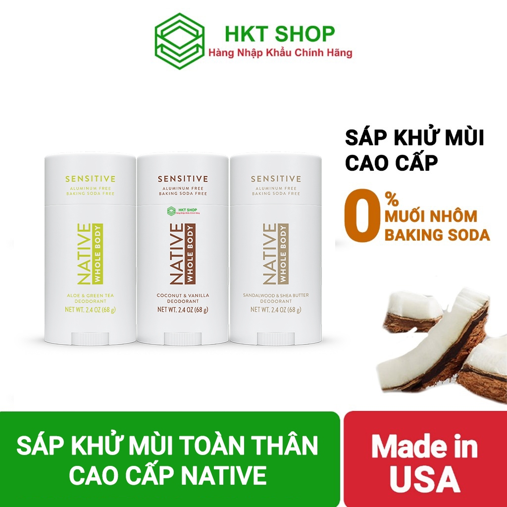 Lăn Khử Mùi Toàn Thân cao cấp Hữu Cơ, Không Muối Nhôm Native Whole BODY Deodorant 65/75g - HKT Shop