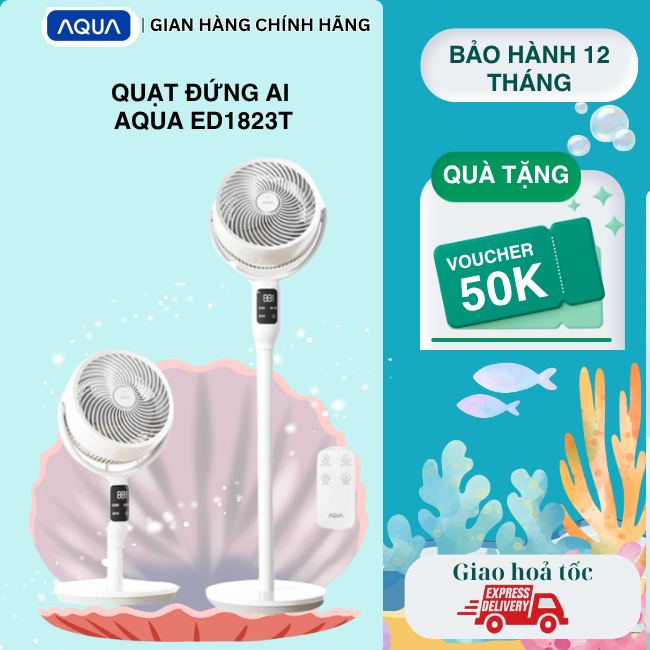 Quạt đứng Aqua ED1823T, quạt AI điều khiển giọng nói, có khay tinh dầu, đối lưu không khí, hẹn giờ 1