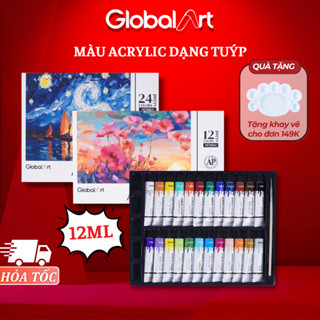 [Kèm Khay Cọ] Màu Nước Acrylic Dạng Tuýp 12ml Global Art Tô Tượng, Vẽ Vải Màu Vẽ Tươi, Đặc, Nhanh Khô