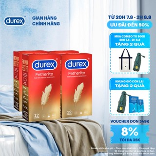 Bộ 4 hộp bao cao su Durex Fetherlite siêu mỏng, bôi trơn, size 52.5mm, 12 bao/hộp