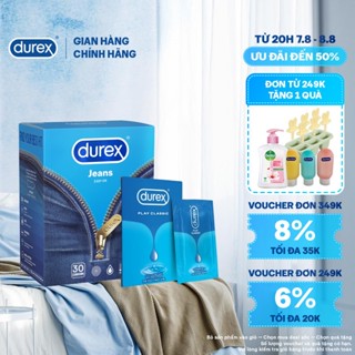 Combo Bao cao su Jeans hộp 30 bao + Gel bôi trơn Play Classic gói dùng thử 5ml