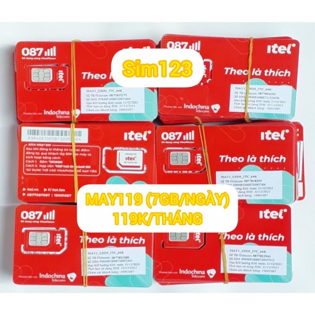 (Sim số đep) Sim Itel 4G May119 (7GB/Ngày) - 119K/Tháng sim mời chưa kích hoạt