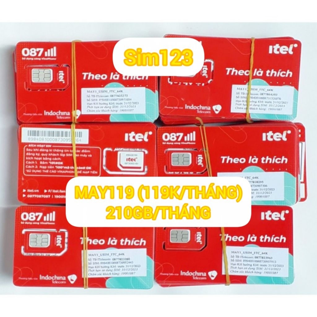 (Sim số đẹp) Sim Itel 4G May119 (119K/Tháng) - 210GB/Tháng sim mới chưa kích hoạt