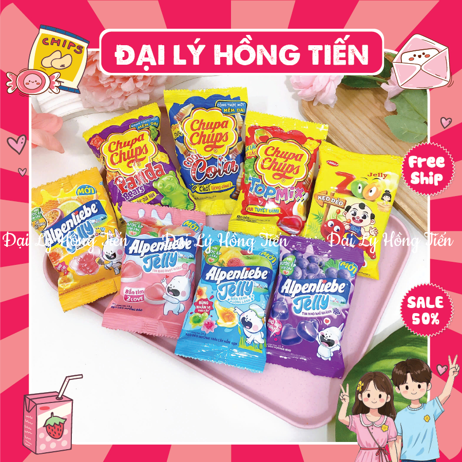 Combo Kẹo Dẻo Trái Cây Chupa Chups Panda, Coca, Alpenliebe, Zoo, Kẹo Chip Chip Nhiều Vị, Đồ ăn vặt