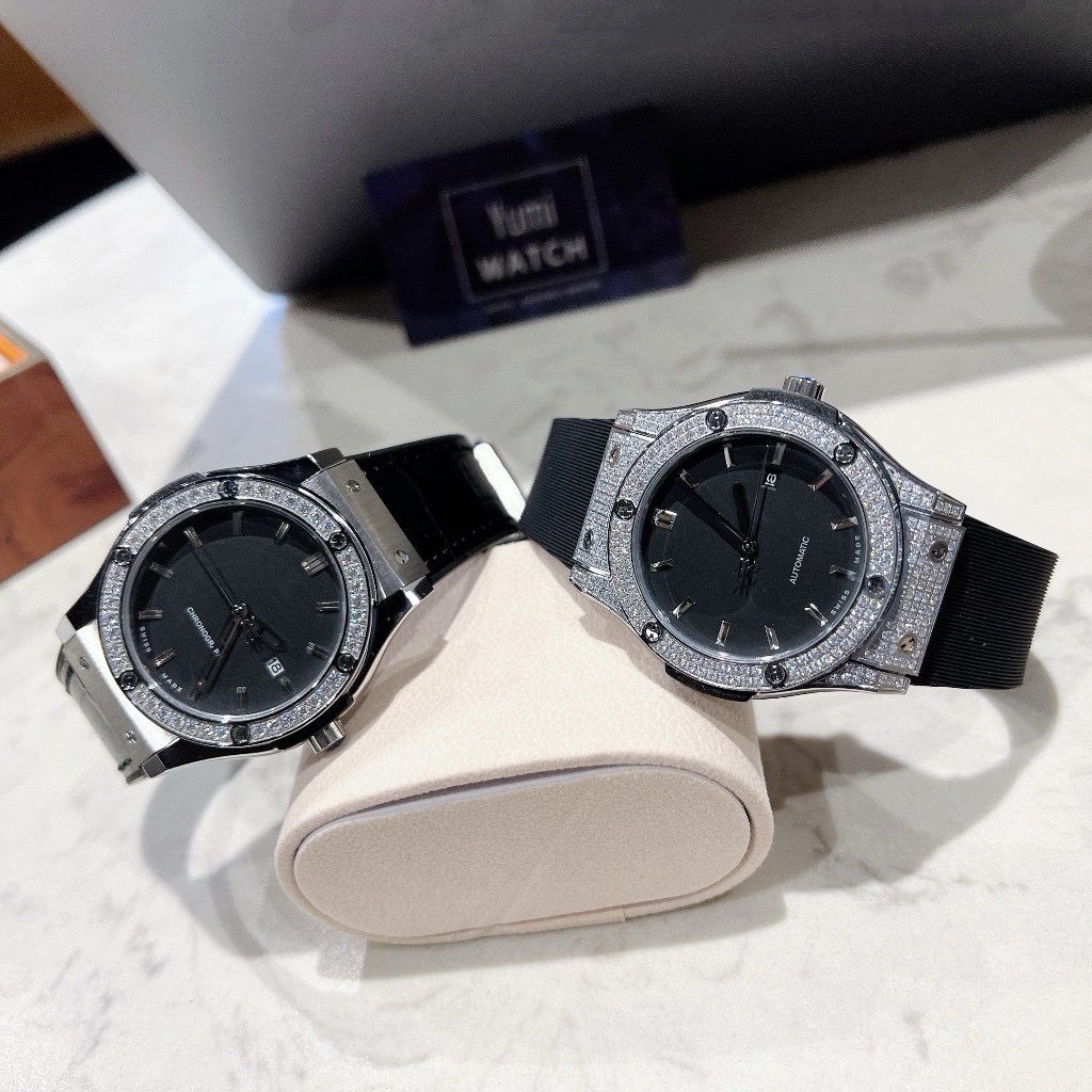 Đồng hồ Nam Nữ YUMI PUBlOS dây cao su phủ da khóa gập MÁY  CƠ AUTOMATIC CAO CẤP FULLBOX