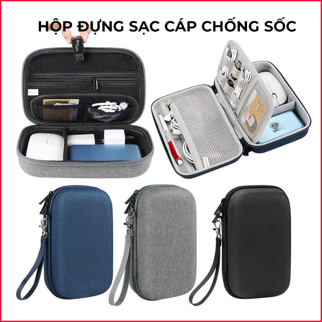 Hộp đựng sạc cáp điện thoại, pin dự phòng, ổ cứng di động, túi đựng phụ kiện phom cứng chống sốc phukienmac68