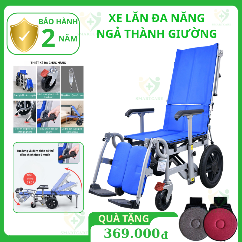 Xe lăn ngả thành giường TC029 cao cấp, Xe lăn cho người già đa năng linh hoạt gấp gọn cho người bệnh