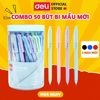 [DEAL 99k 100 BÚT] Hộp 50 bút bi bấm văn phòng nhiều màu pastel mực xanh/đen/đỏ ngòi 0.7mm giá rẻ viết trơn tru