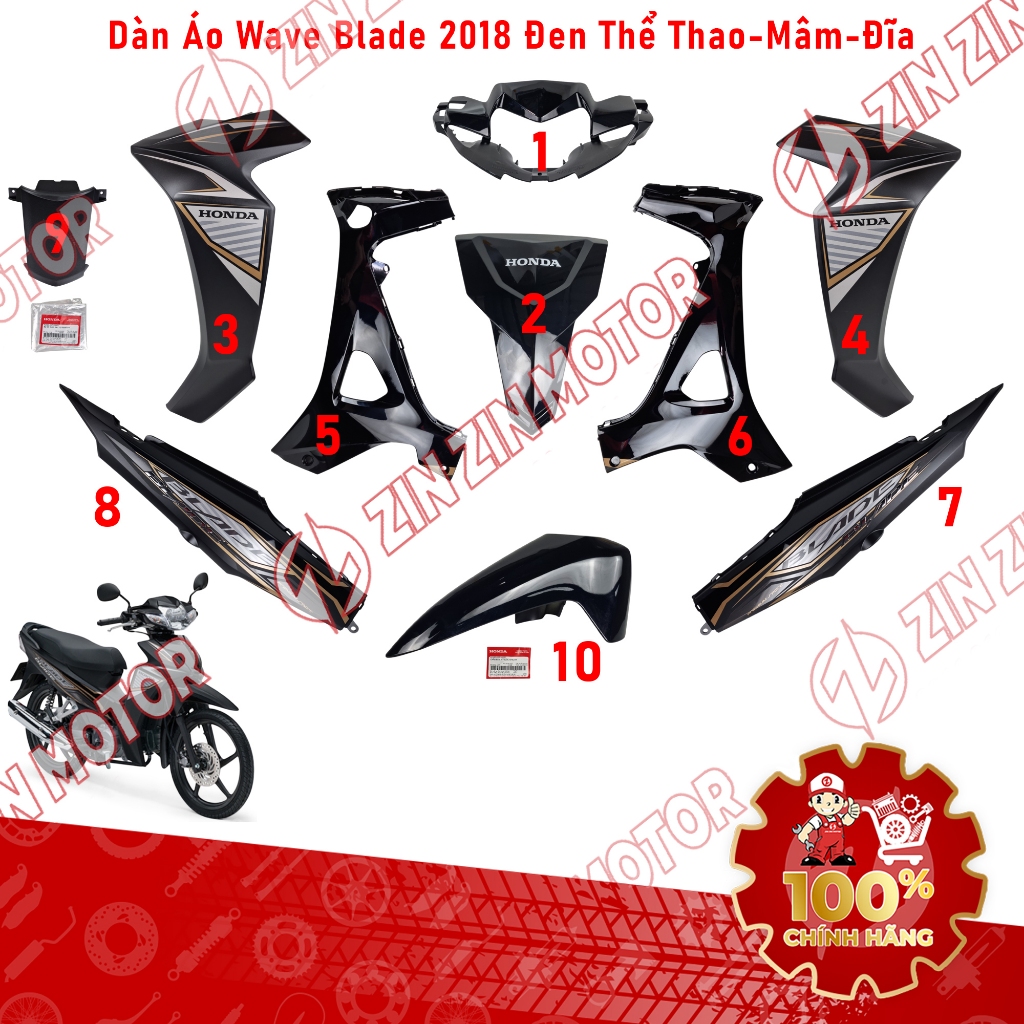 Dàn Áo Wave Blade 110 2018 Đen Phiên Bản Thể Thao Bánh Mâm Phanh Đĩa Chính Hãng - ZZM
