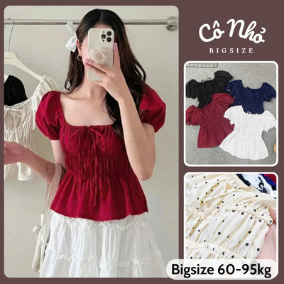 Áo Kiểu Bigsize Nữ Tay Ngắn Phồng Vạt Xòe Nhún Eo Hottrend Dễ Thương Cho Chubby A282/A364