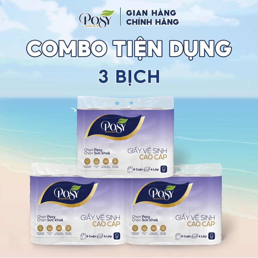 S5_[COMBO TIỆN DỤNG] COMBO 3 bịch GVS 6 cuộn 4 lớp cao cấp Posy mềm mịn, dày hơn, tiết kiệm hơn