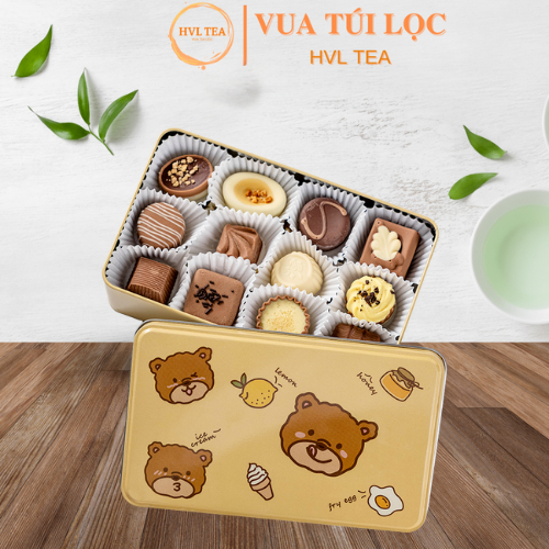 Hộp thiếc đựng bánh hình chữ nhật hình in ngộ nghĩnh chất liệu thiếc cao cấp - HVL TEA