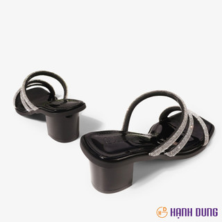 HCM -  Dép Cao Gót Hạnh Dung Gót Vuông Quai Kim Sa HD04926AD ( Màu Đen - Kem )