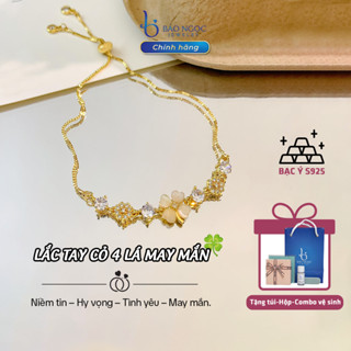 lắc tay bạc 925 chính hãng - Cỏ 4 Lá May Mắn Dây Rút Điều Chỉnh Dễ Dàng, Phụ Kiện Lấp Lánh - LT2910