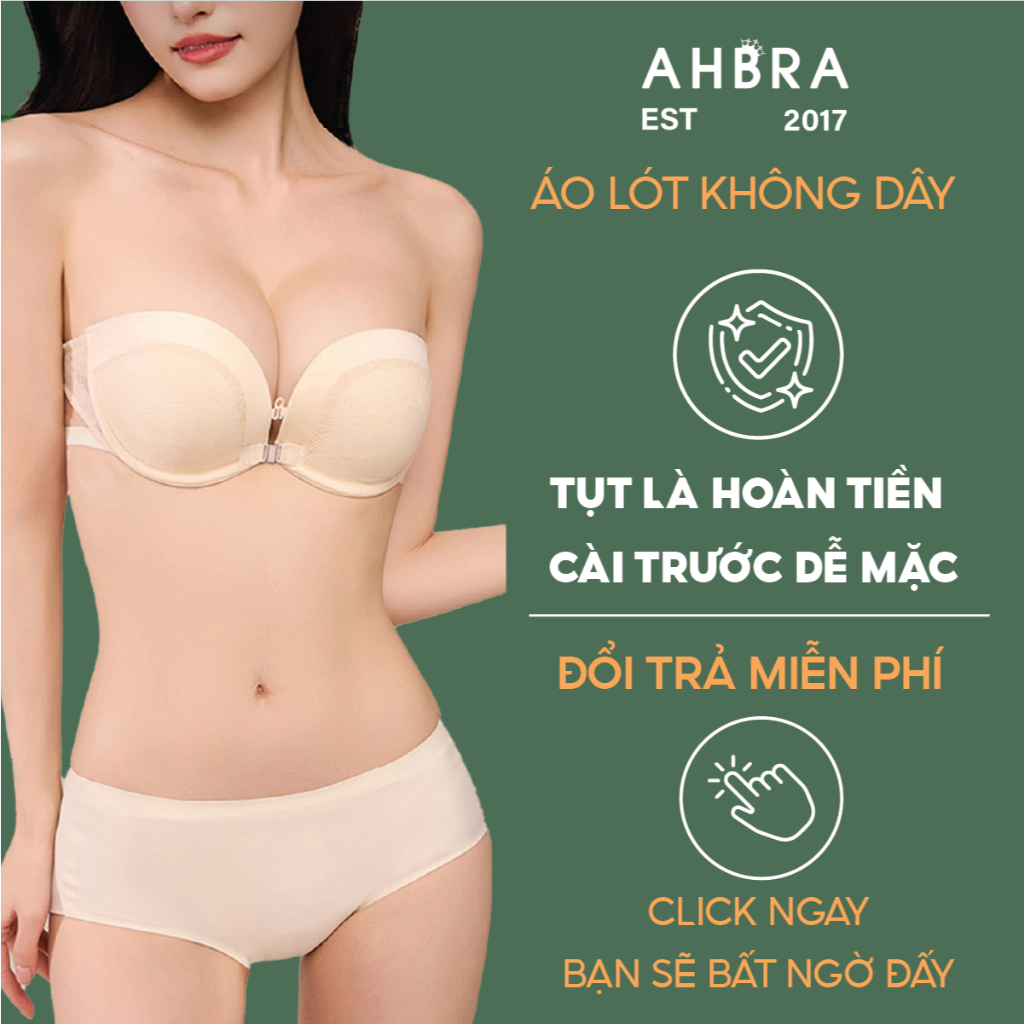 Áo Ngực Không Dây Cài Trước Nâng Ngực Không Tuột Có Gọng Đệm 4cm Silicon AHBRA FS03