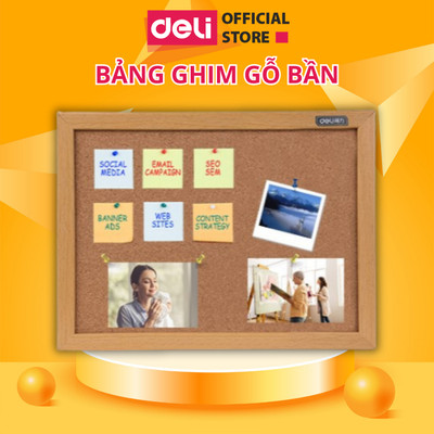 Bảng Ghim Gỗ Bần DELI Viền Gỗ Treo Ảnh Trang Trí, Bảng Thông Tin Văn Phòng, Công Sở