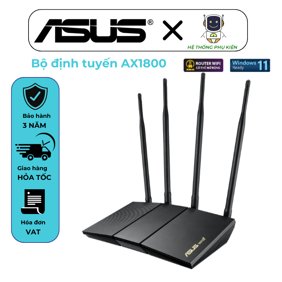 Thiết bị định tuyến mạng không dây Asus RT-AX1800HP V2 Dual Band WiFi 6 (802.11ax) hỗ trợ công nghệ 