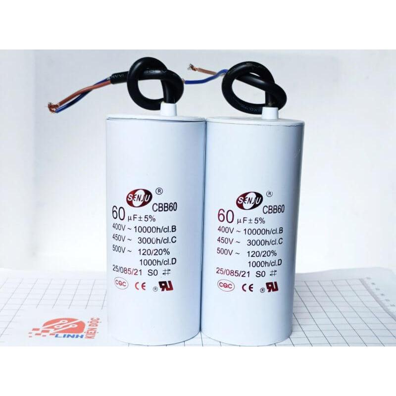 Tụ khởi động CBB60 60uF 450V SENJU (màu trắng)