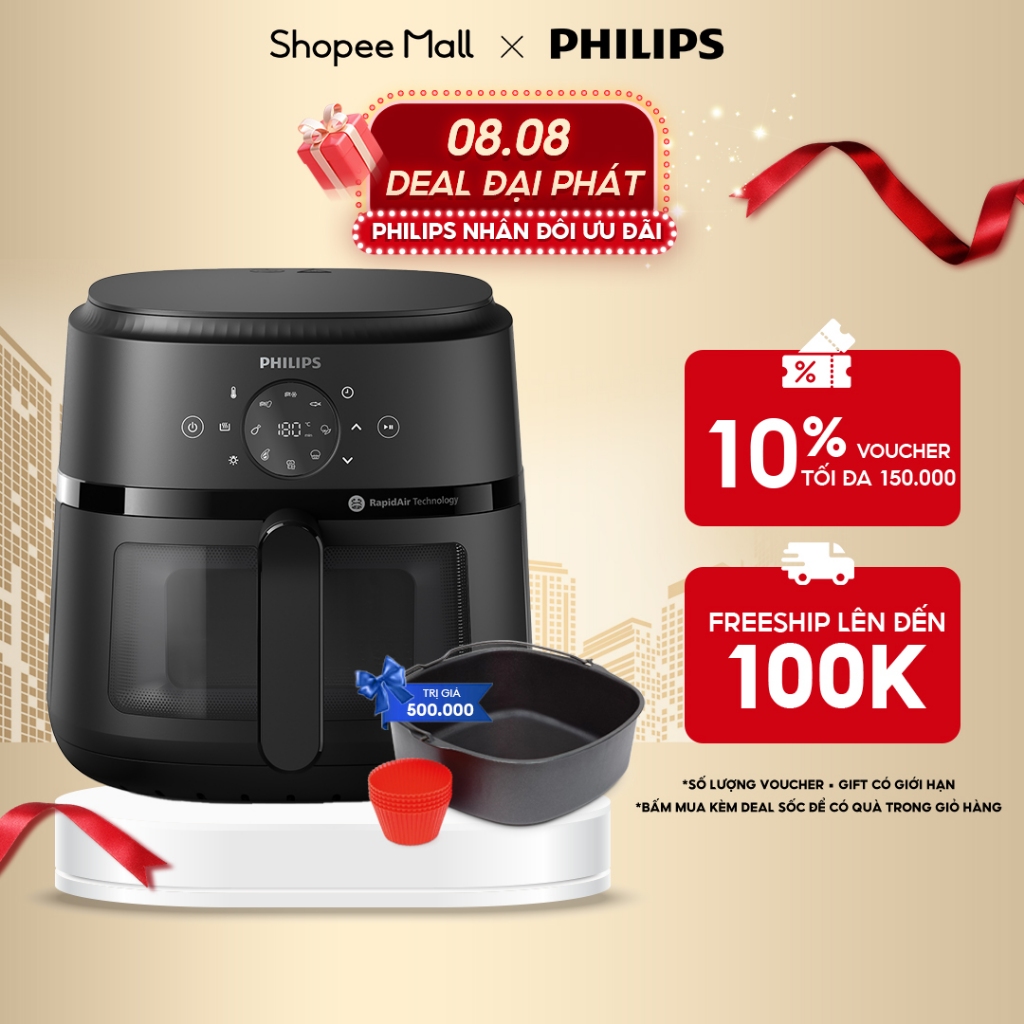 Nồi Chiên Không Dầu Điện Tử Philips NA230/00 6.2 lít |1700W | Cửa Sổ Kính, - Hàng Chính Hãng