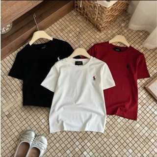 Áo thun nữ baby tee, tay ngắn thêu hình ngựa chất Cotton co dãn