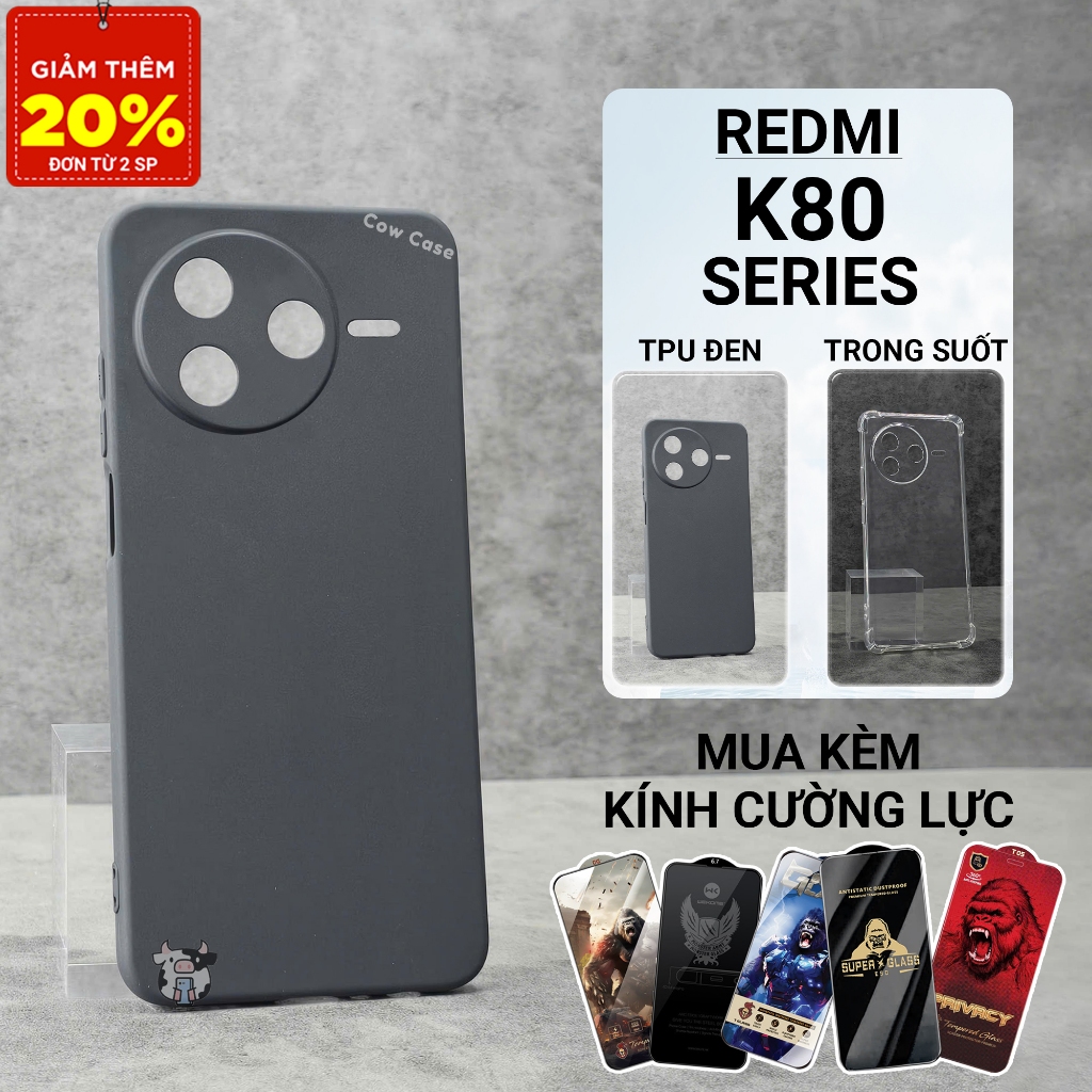 Ốp lưng Redmi K80, K80 Pro, K80 Ultra 5G Cowcase trơn màu đen | Ốp lưng điện thoại Xiaomi bảo vệ cam