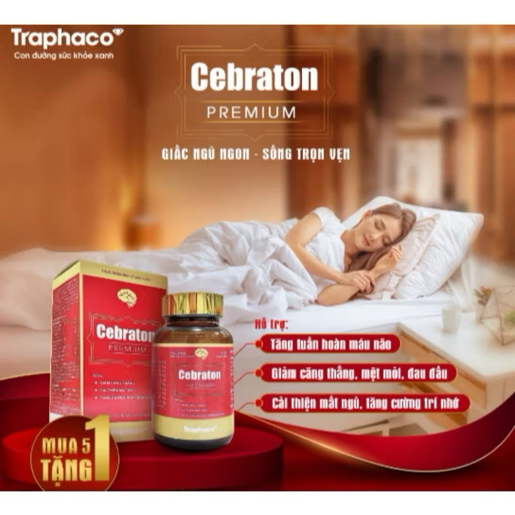 Viên uống Cebraton Premium Traphaco bổ sung dưỡng chất hỗ trợ sức khỏe não bộ và tuần hoàn máu não l
