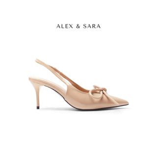   VHL x ALEX & SARA  LT32 - Giày Mint mũi nhọn da bóng đính nơ ria mèo gót cao 7cm 