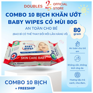  Combo 10  Gói Khăn ướt cao cấp BaBy wipes 80g có mùi an toàn cho bé dễ sử dụng | DOUBLES 2SSHOP 