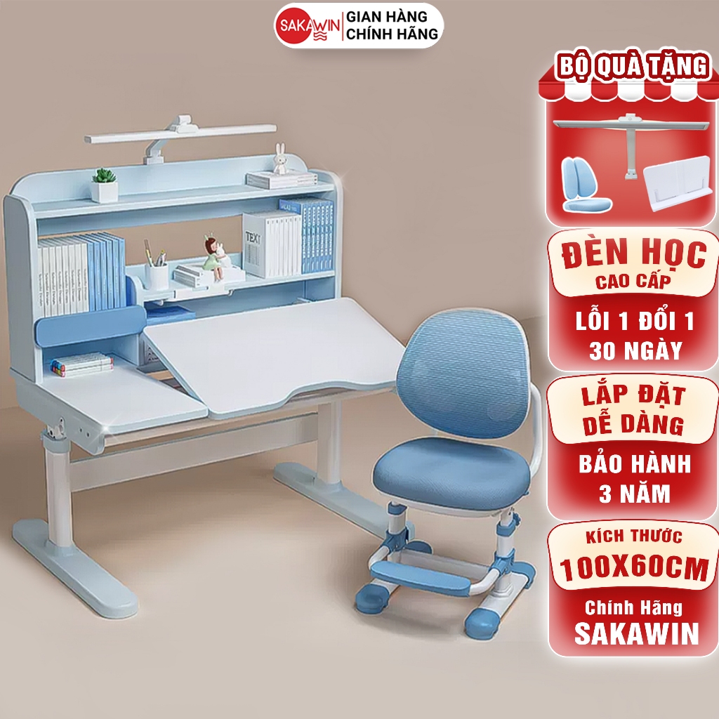 Bộ bàn học chống gù cho bé Sakawin Pro100 Chống lóa chống cận Nâng hạ chiều cao tay quay cho bé. | BigBuy360 - bigbuy360.vn
