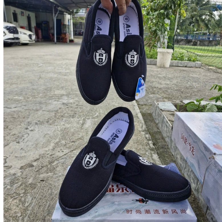 Giày lười Bata,giày xỏ ngón Nam ASIA thể thao thời thượng FULL ĐEN XỎ