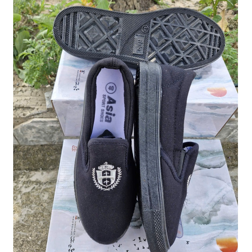 Giày lười Bata,giày xỏ ngón Nam ASIA FULL ĐEN XỎ