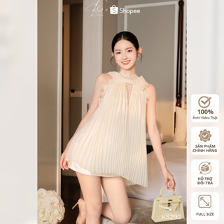 Set áo dập ly phối ren hoa mix chân váy tafta kem Khiết Style phong cách tiệc nhẹ nữ tính KS292